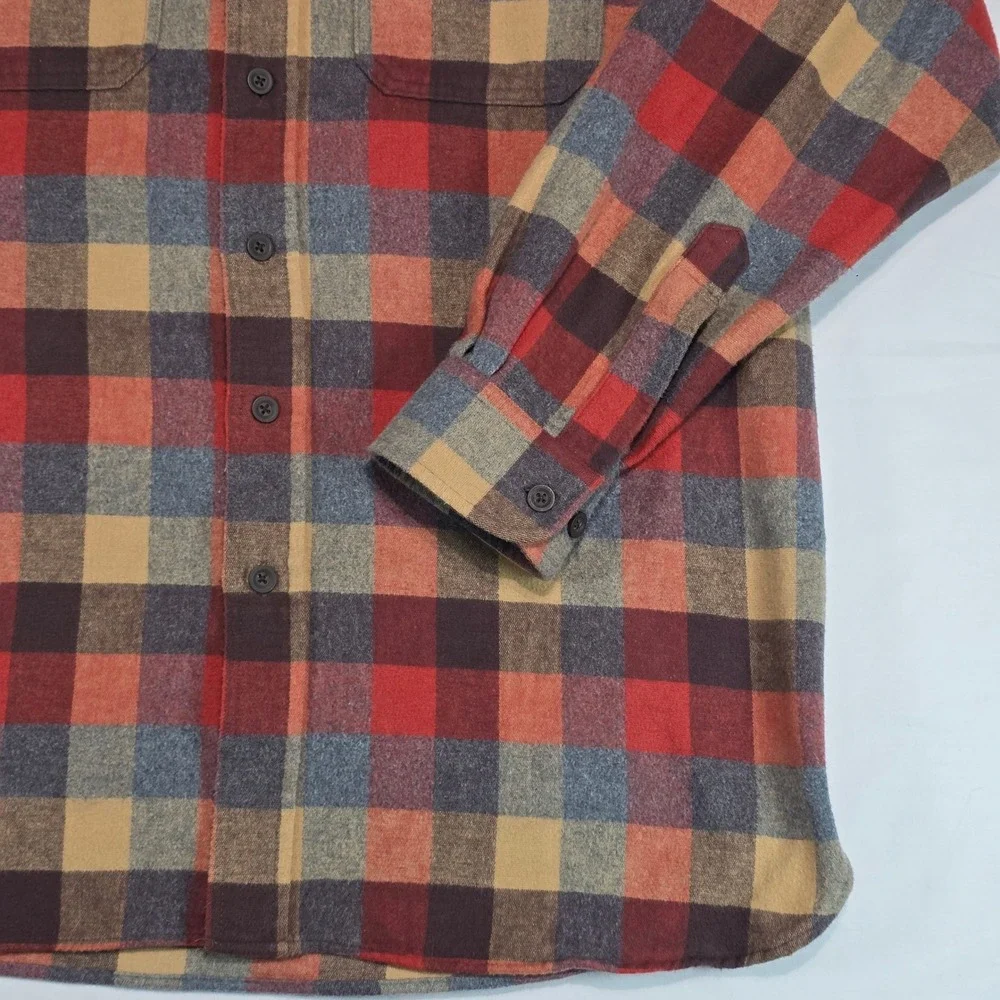 LL‎ Bean Mens Traditional Fit Flannel Shirt Plaid Red Orange Large L-REG 277981